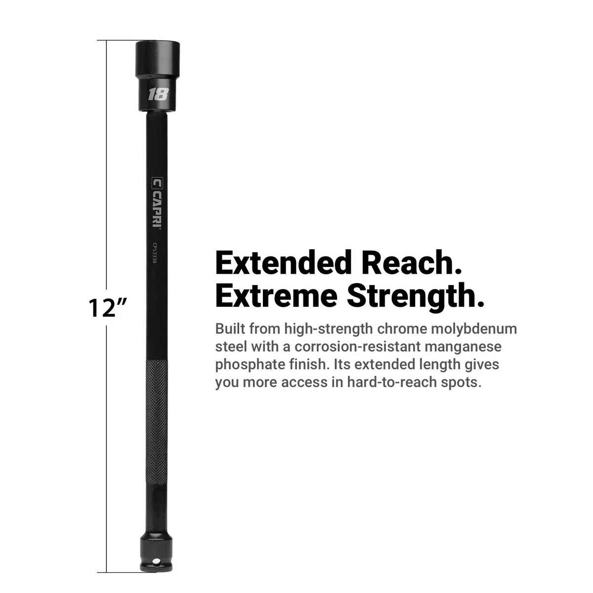 3/8" Drive Pinless Universal Long Extension Impact Socket Set, Metric, 8-19 mm
