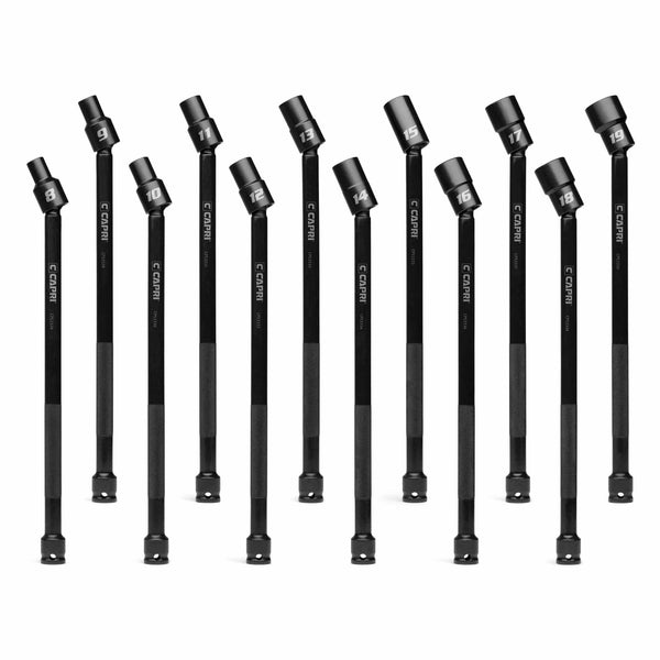 3/8" Drive Pinless Universal Long Extension Impact Socket Set, Metric, 8-19 mm