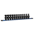 3/8" Drive Universal Impact Socket Set, 8-19 mm, Aluminum Socket Rail