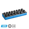 3/8" Drive 6-Point Stubby Impact Socket Set, 8-22 mm, Mechanics Tray