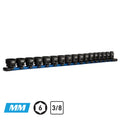 3/8" Drive Stubby Impact Socket Set, 8-24 mm, Aluminum Socket Rail