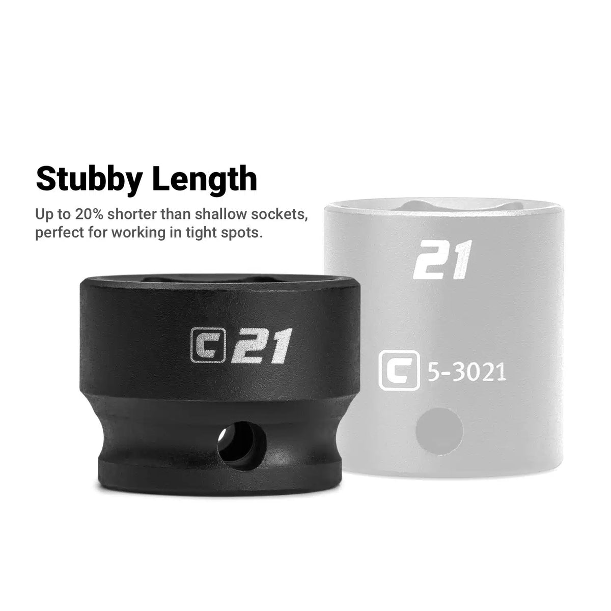 1/2" Drive Stubby Impact Socket Set, 3/8-1"