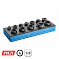 3/8" Drive 6-Point Stubby Impact Socket Set, 5/16-1", Mechanics Tray