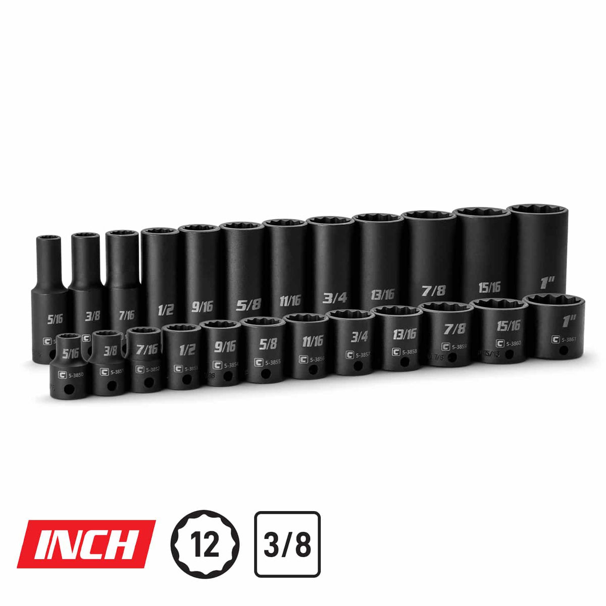 3/8" Drive 12-Point Master Impact Socket Set, 5/16-1"