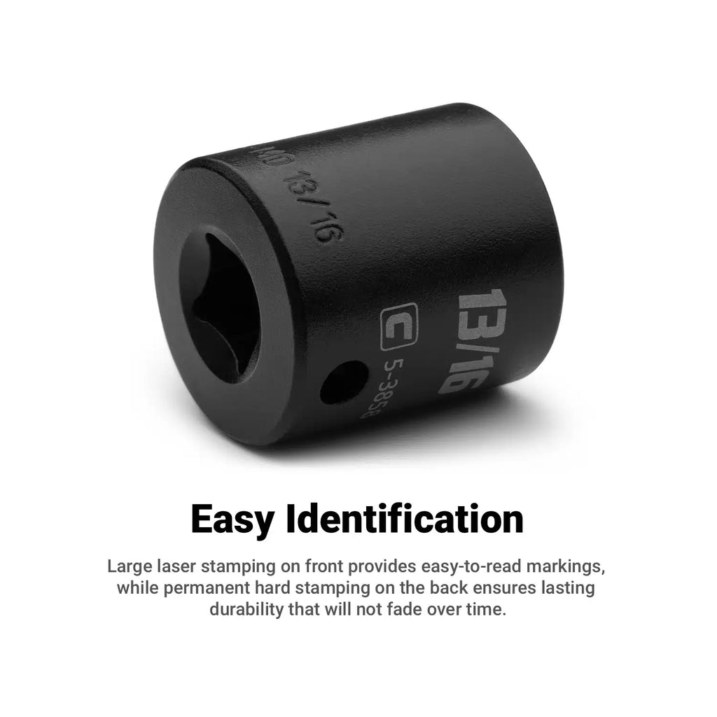 3/8" Drive Shallow Impact Socket, 12-Point SAE