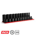 3/8" Drive 12-Point Master Impact Socket Set, 5/16-1", Billet Aluminum Tray, Red