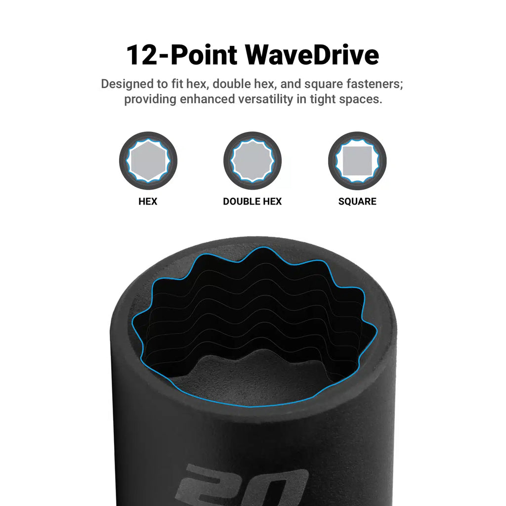 3/8" Drive Shallow Impact Socket, 12-Point Metric