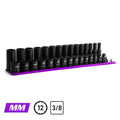 3/8" Drive 12-Point Master Impact Socket Set, 8-22 mm, Billet Aluminum Tray, Purple