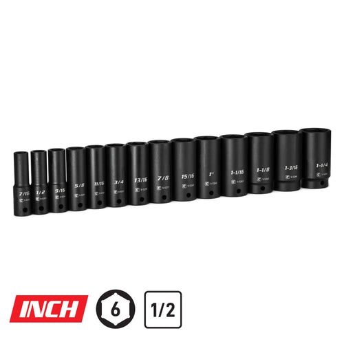 1/2" Drive 6-Point Deep Impact Socket Set, 7/16-1-1/4"