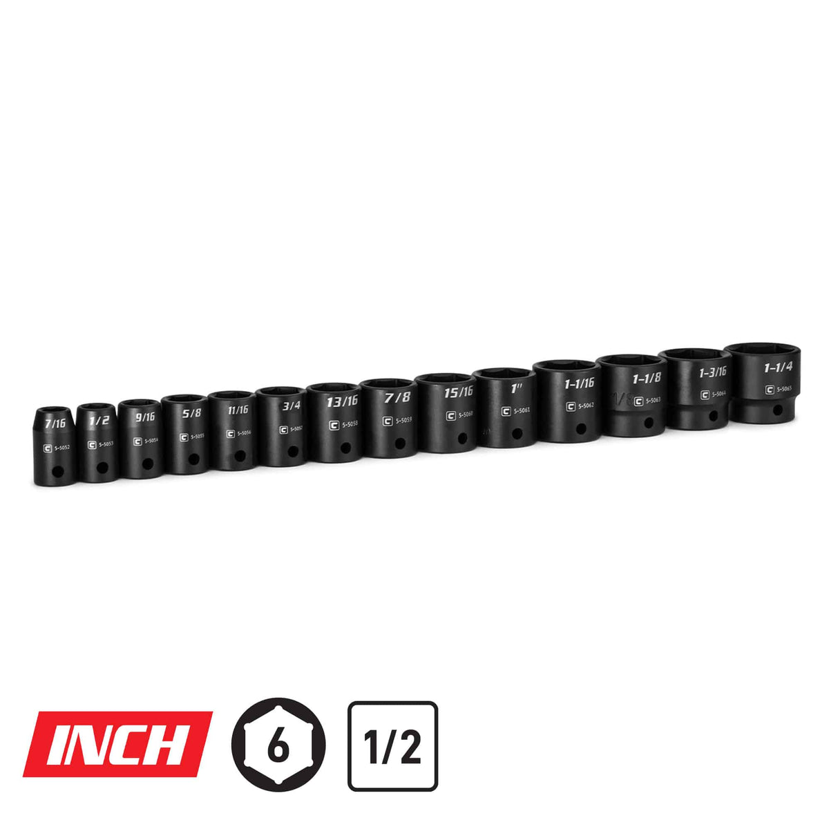 1/2" Drive 6-Point Shallow Impact Socket Set, 7/16-1-1/4"