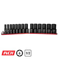 1/2" Drive 6-Point Master Impact Socket Set, 7/16-1-1/4", Billet Aluminum Tray, Red