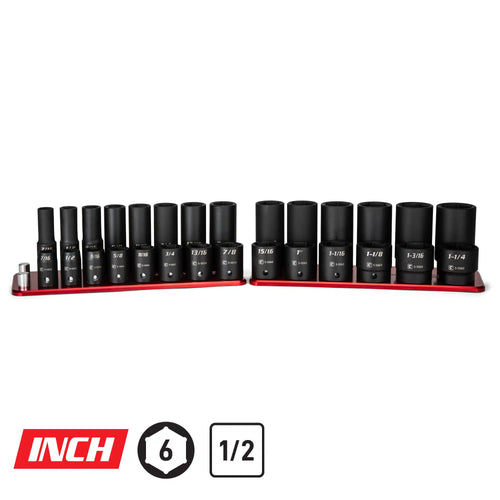 1/2" Drive 6-Point Master Impact Socket Set, 7/16-1-1/4", Billet Aluminum Tray, Red