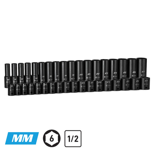1/2" Drive 6-Point Master Impact Socket Set, 10-27 mm
