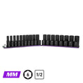 1/2" Drive 6-Point Master Impact Socket Set, 10-27 mm, Billet Aluminum Tray, Purple