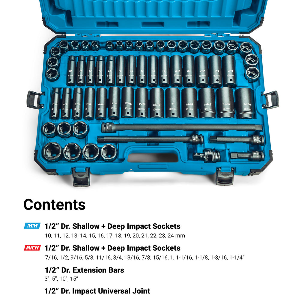 1/2" Drive 6-Point Master Impact Socket Set, Metric & SAE