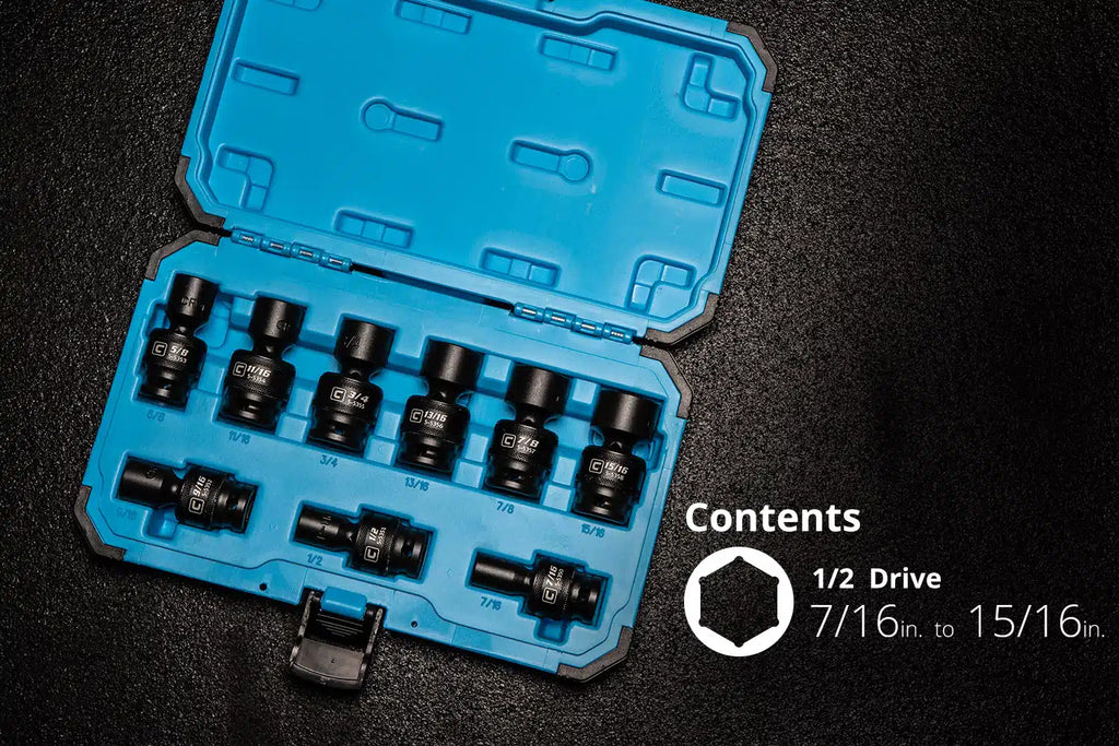 1/2" Drive Universal Impact Socket Sets, 7/16-15/16", SAE