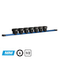1/2" Drive Stubby Impact Socket Set, 25-32 mm, Aluminum Socket Rail