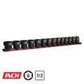 1/2" Drive Stubby Impact Socket Set, 3/8-1-3/16", Aluminum Socket Rail