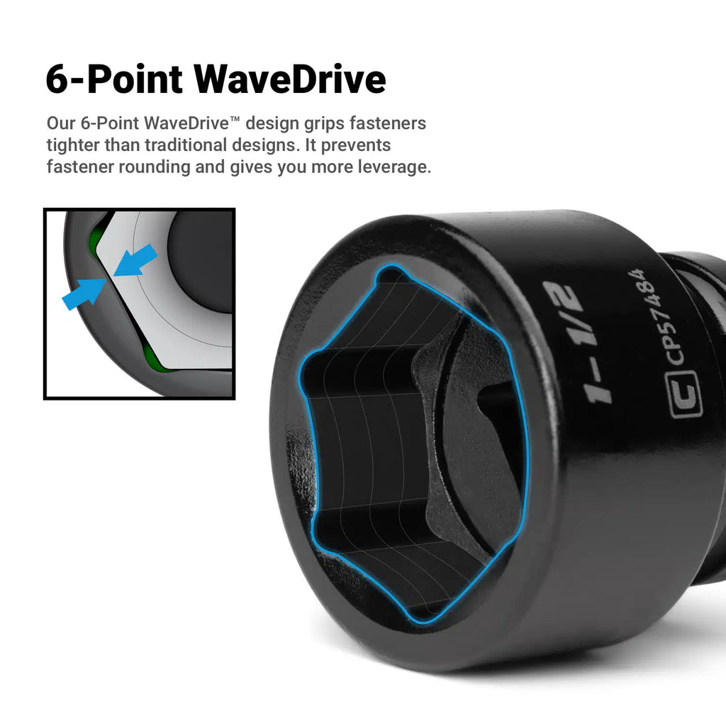3/4" Drive Stubby Impact Sockets, 6-Point, SAE