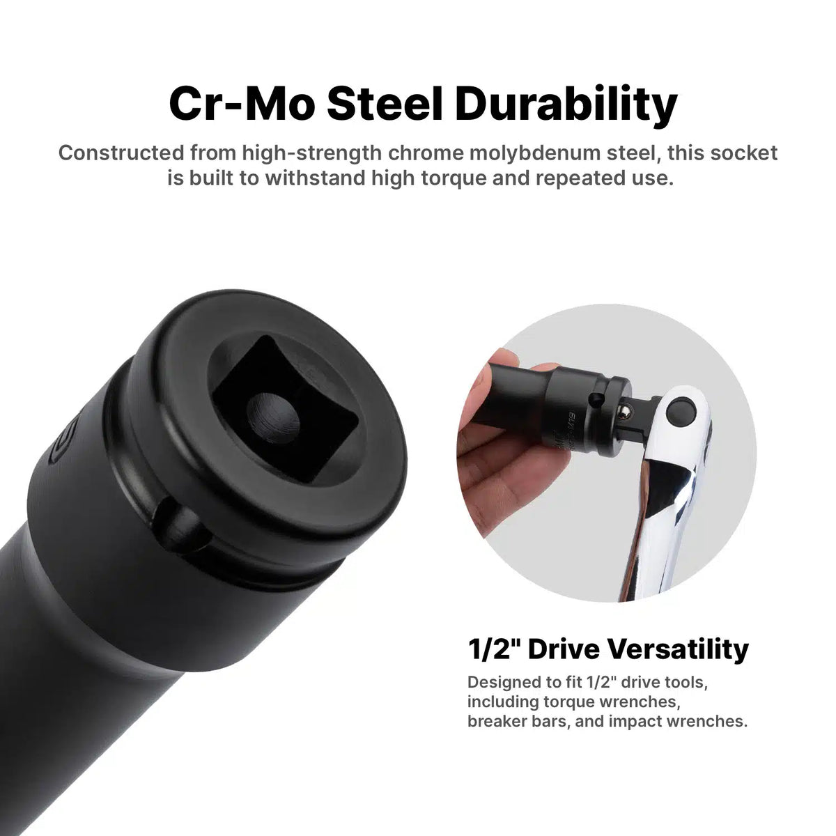 1/2" Drive Extended Wheel Lug Nut Socket Set, 4-Piece Set, 17, 19, 21, 22 mm