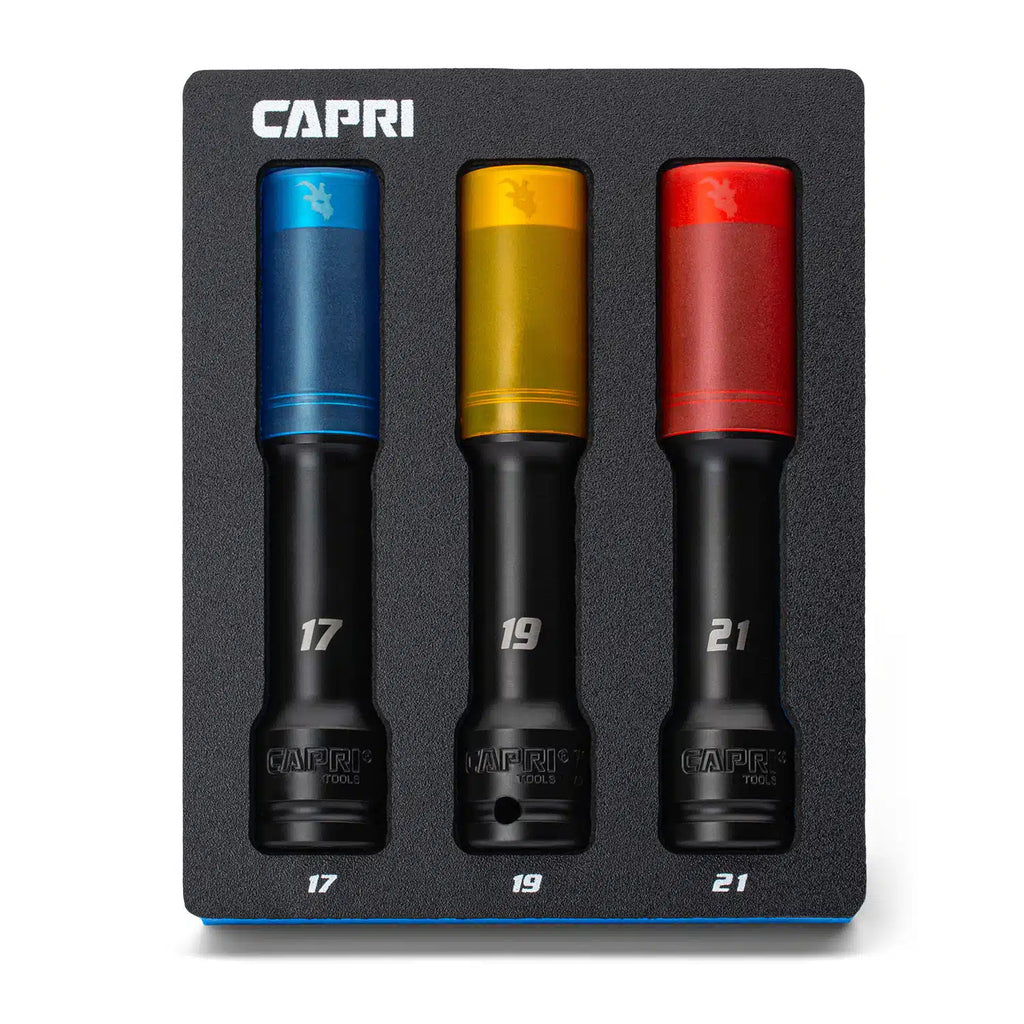 1/2" Drive Extended Wheel Lug Nut Socket Set, 3-Piece Set, 17, 19, 21 mm
