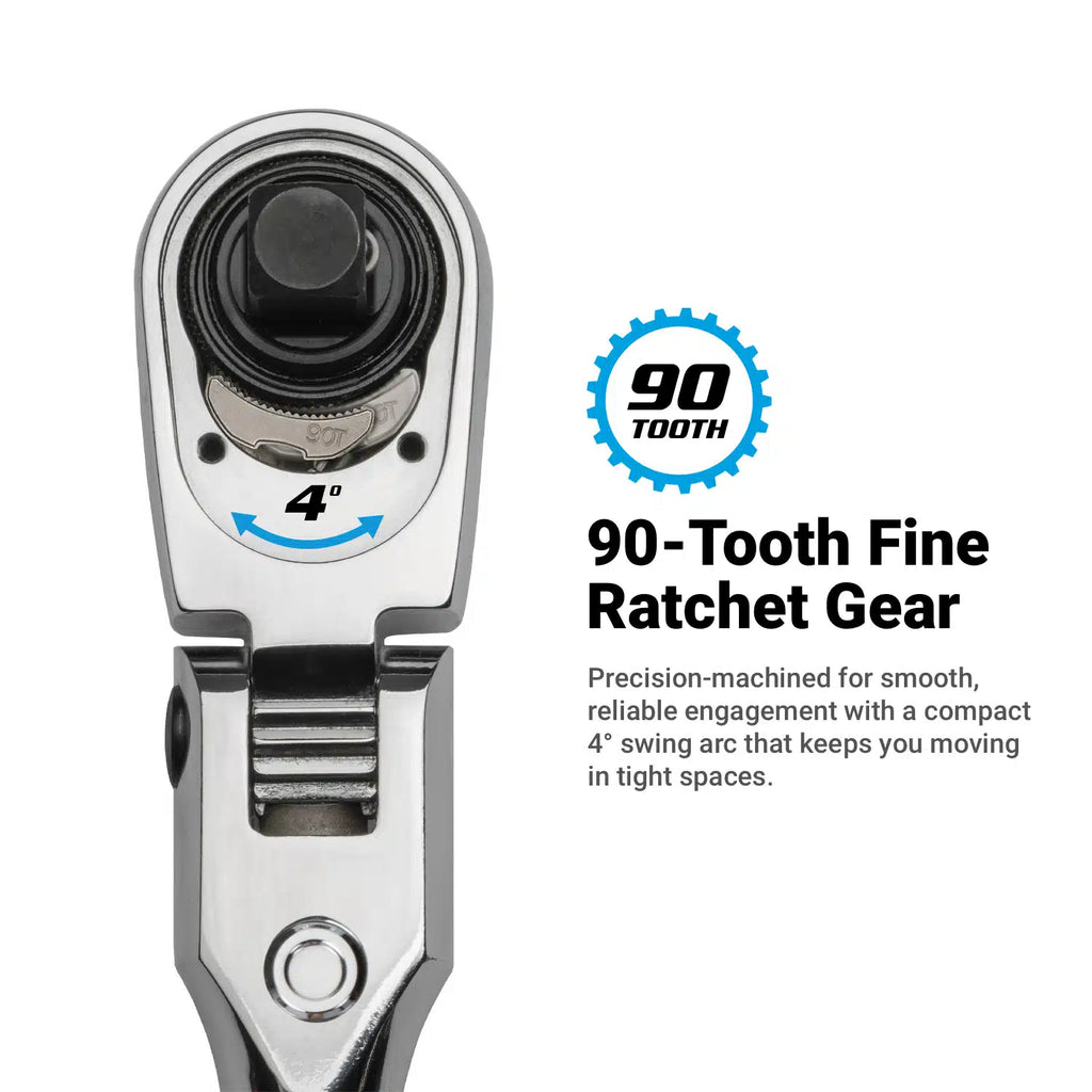 90-Tooth Fine Flex-Head+ Ratchet Set w/ Soft Grip