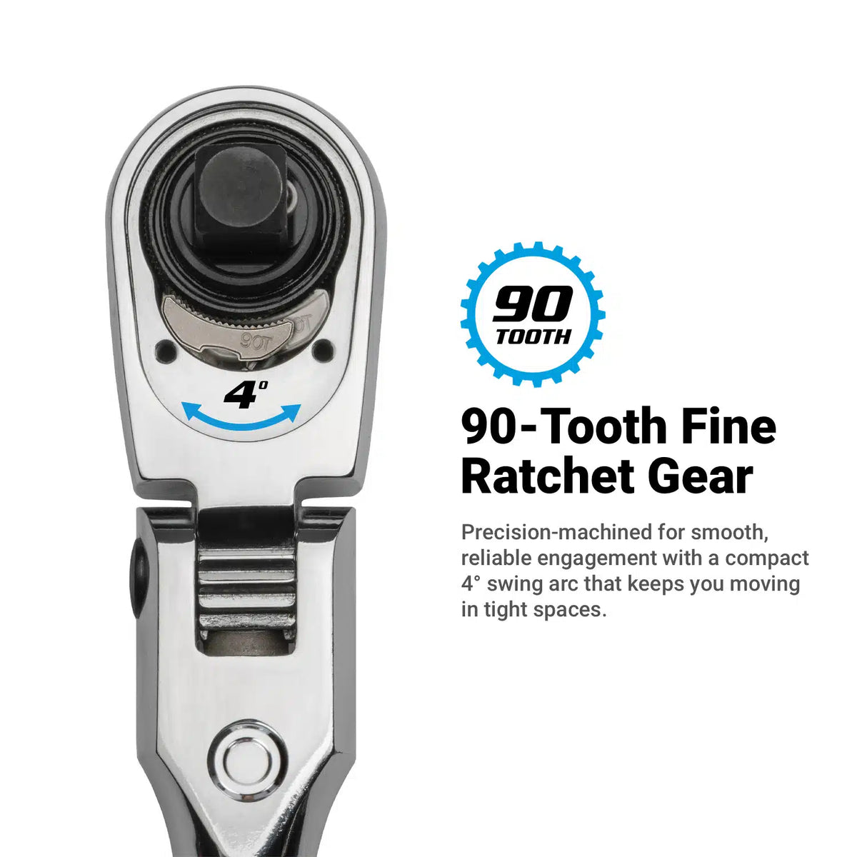 90-Tooth Fine Flex-Head+ Ratchet Set w/ Soft Grip