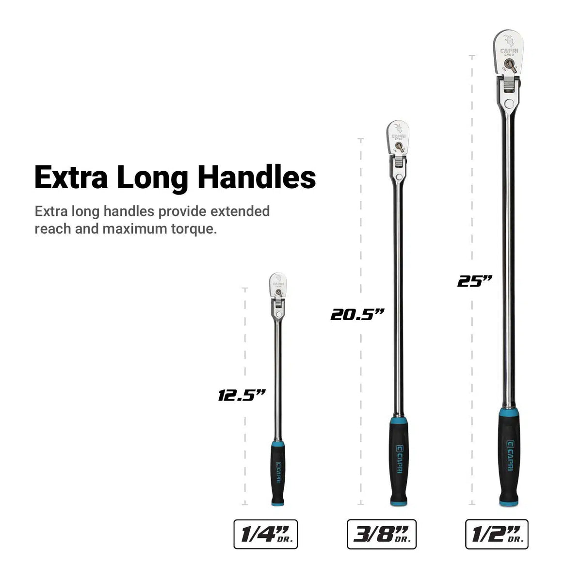 90-Tooth Extra Long Locking Flex-Head Soft Grip Ratchets Set
